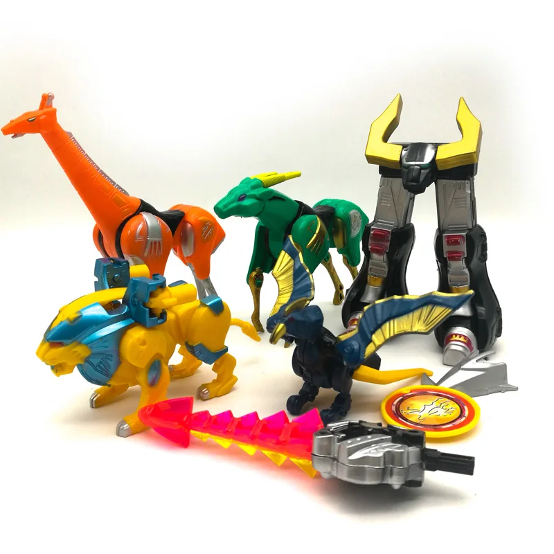 Деформационная игрушка 5в1 динозавр Рейнджерс Megazords Собранный робот фигурки