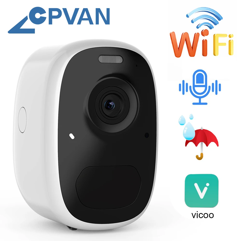 Cpvan câmera ip ao ar livre ip65 à prova dwire água fio-livre bateria câmera 6700mah bateria alimentado 1080p ia reconhecimento câmera de segurança