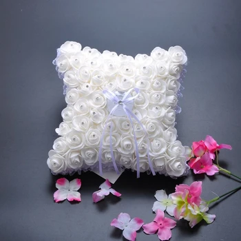 

Square Rhinestone Bow Pillow Ribbon White Ring Box Bridal Wedding Marriage Ceremony Decoration