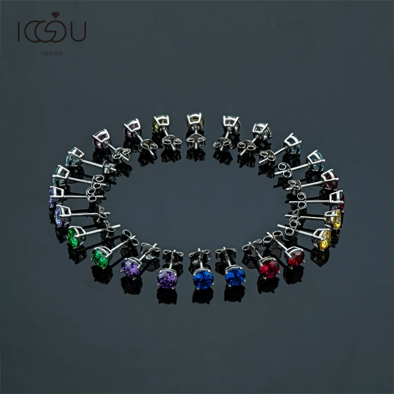IOGOU 4 artigli taglio rotondo 12 mesi orecchini Birthstone orecchini in  argento Sterling 925 tondi colorati CZ gioielli con diamanti Sona -  AliExpress Gioielli e accessori