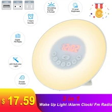 Светильник с будильником и будильником, имитация восхода/заката, цифровые часы с fm-радио, звуками, функцией сенсорного управления, 7 цветов, светильник
