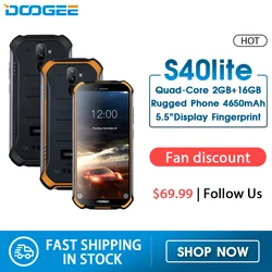 DOOGEE S40 Lite смартфон с 5,5-дюймовым дисплеем, четырёхъядерным процессором, ОЗУ 2 Гб, ПЗУ 16 Гб, Android 9,0, 4650 мАч, 8 МП
