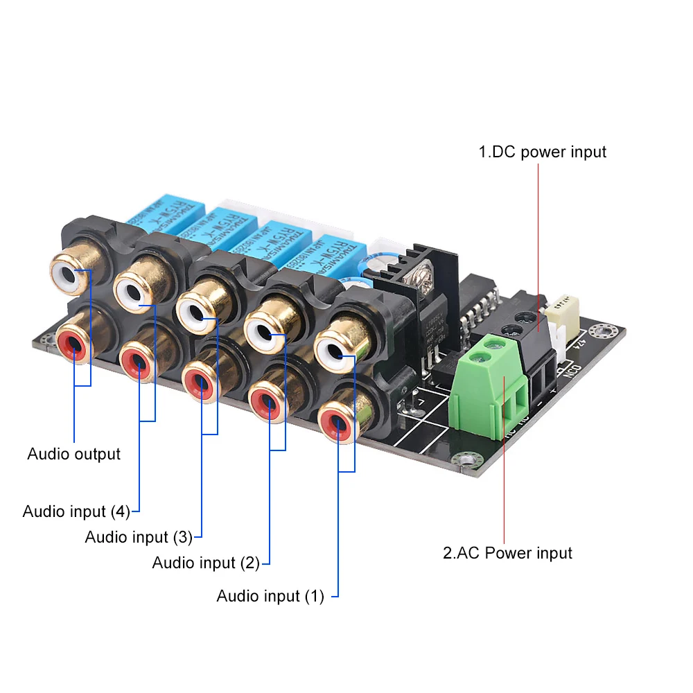 AIYIMA Stereo Amplifier Four Way HIFI DC AC Audio Switch Board Relay Control Select Amplifiers Amplificador DIY For Home Theater