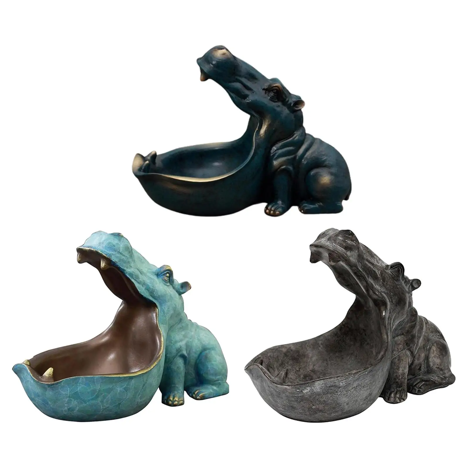 Resin Storage Tray - Hippopotamus Shape Catchall for Change Keys Ring Makeup Perfume Home Ornament Statue