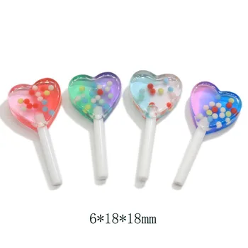 

5Pcs Simulation Gradient Lollipop Flatback Resin Cabochon Cute Heart Star Round Candy For Dolls Accessories DIY Jewelry Making