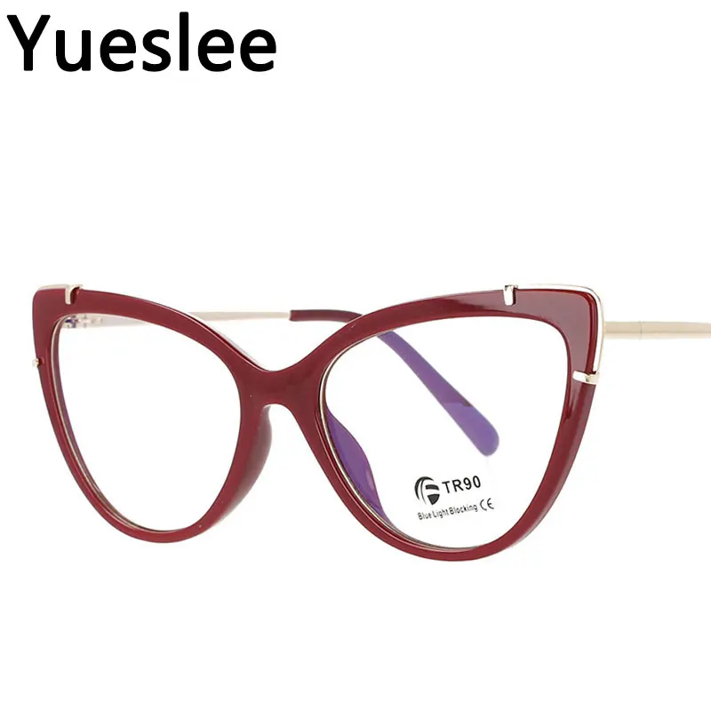 

51110 Lentes De Descanso Luz Azul Metal Cat Eye Glasses Frame Men Women Optical Fashion Computer Eyeglasses Gafas Luz Azul