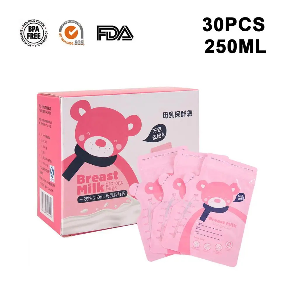 

Baby Breast Milk Storage Bag 30Pcs 250ml Safe Food Disinfect Zipper Seal Leakproof Mother Milk Freezer Bag Safe Baby Feeding Bag