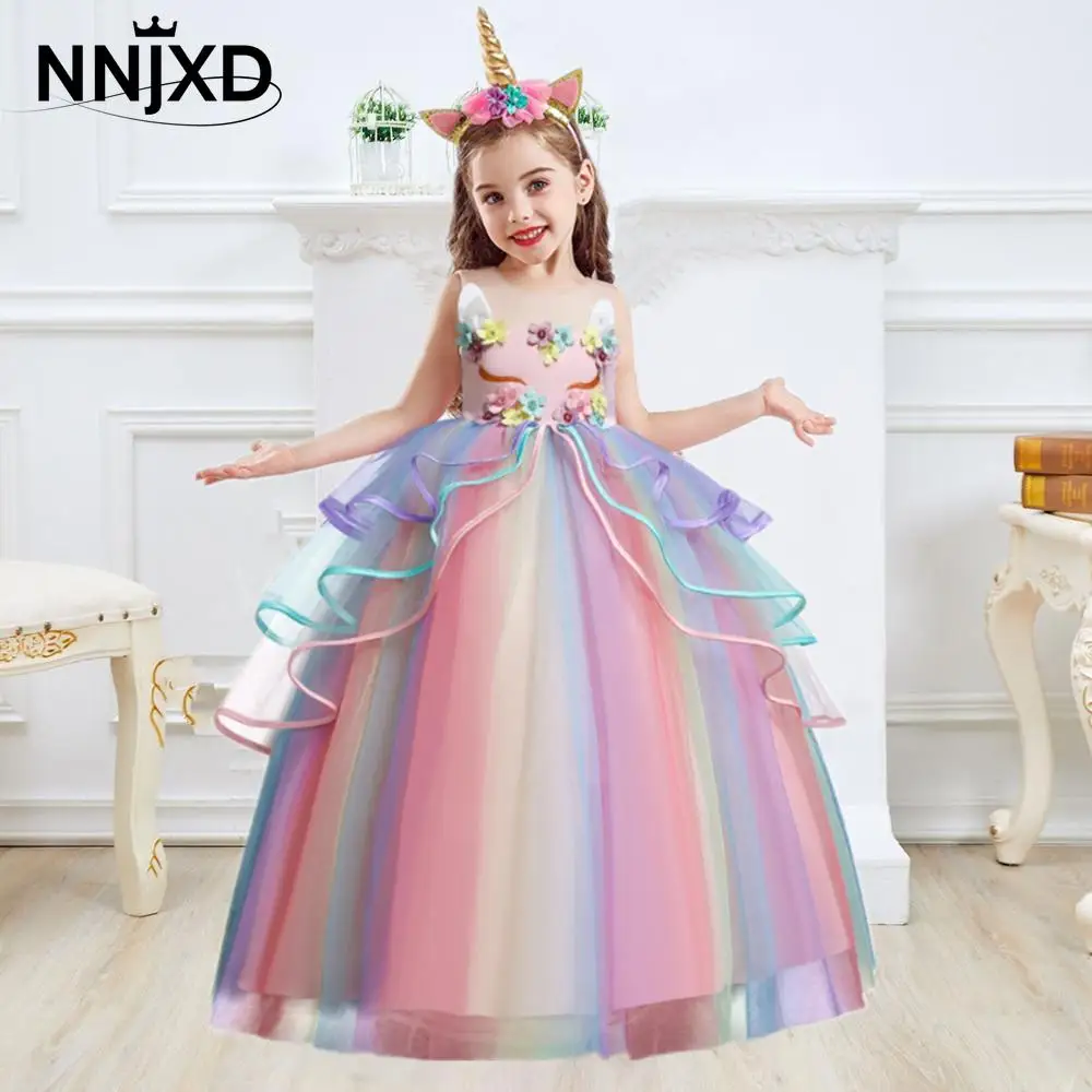 Kids Unicorn Dress for Girls Flower Appliques Ball Gown Little Girl Princess Dresses Elegant Party Costumes Children Clothing|Dresses| - AliExpress