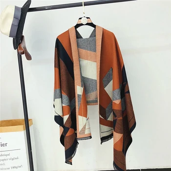 

2020New Autumn and winter Woman Scarf Extra-thick to keep warm Shawls Imitation cashmere Geometric stitching Double-sided