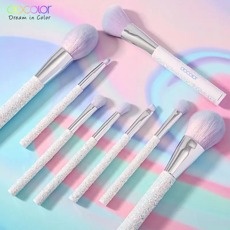 New Makeup Tools 8 Handmade Wool Brush Makeup Brush Set Sequins Glitter Makeup Brush With Barrel