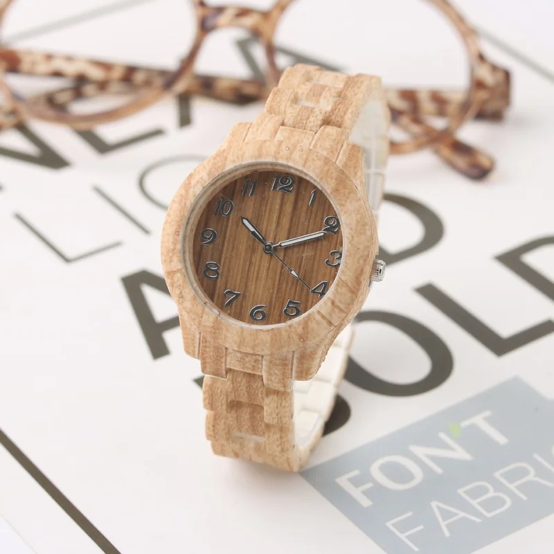 Reloj de madera de imitación para mujer, accesorio de marca de moda, de lujo, de cuero Vintage, de cuarzo, de Color - Imagen 5