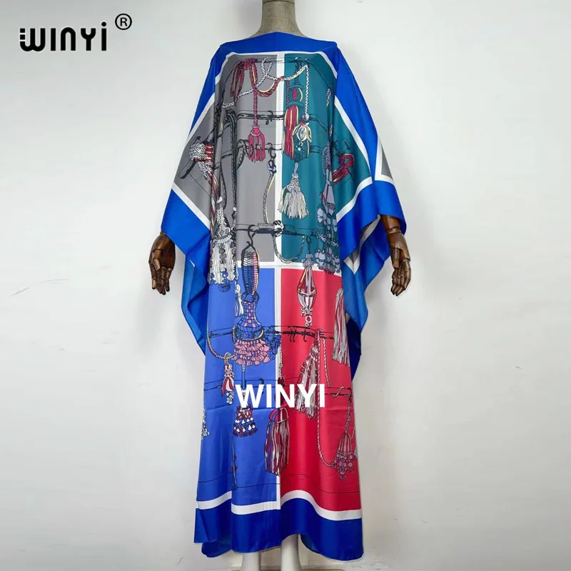 Kuwait Fashion Blogger Recommend Popular printed Silk Kaftan Maxi dresses Loose Summer Beach Bohemian kaftan long dress for lady