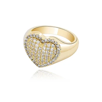 

New Zircon Hip Hop Heart Ring High Quality Copper Ring Iced Out Cubic Zirconia Hip Hop Fashion Delicate Jewelry Gift Men Women