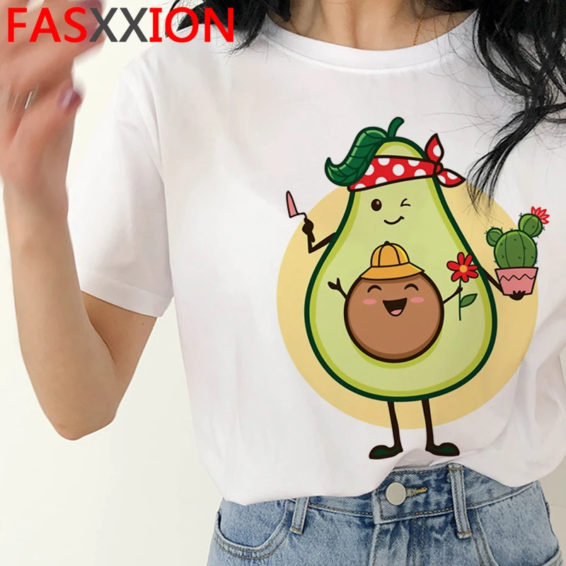 Kawaii Avocado Funny Cartoon T Shirt Women Summer Vegan Cute Anime T-shirt 90s Summer Graphic Tshirt Fashion Top Tees Female