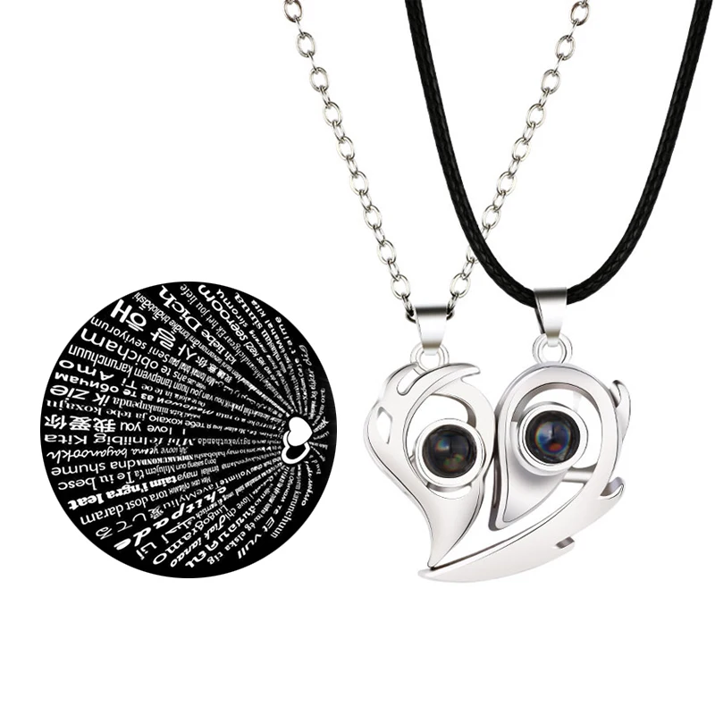 2PCS/set Couple Necklaces 100 Languages I Love You Lovers Heart Magnetic Pendant Necklace For Women Valentine's Day Jewelry Gift |