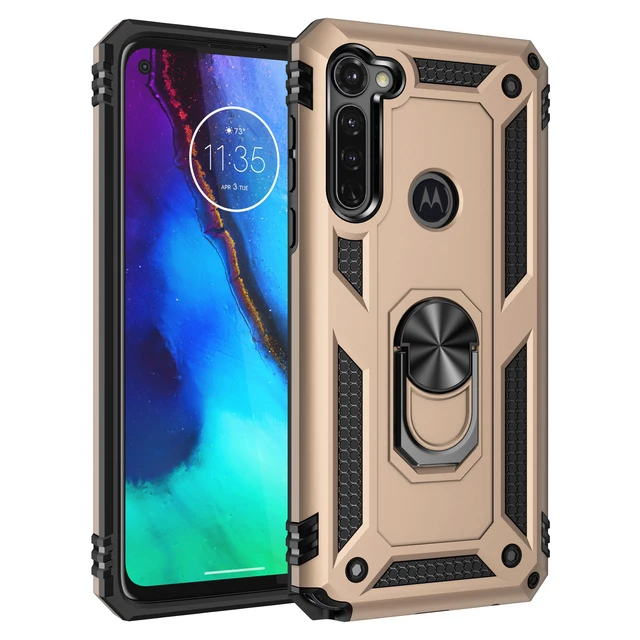 Phone Case For Motorola G G6 G7 P40 One Pro Plus Power Play Fast Stylus Action Vision Macro Zoom Armor With Ring Bracket Cover Golden