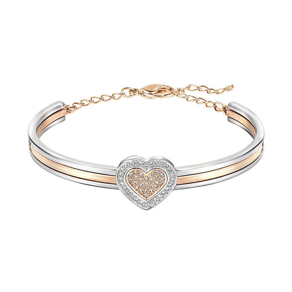 SWA New Cupid Bangle Double Color Heart Combination Elegant Love Pattern Crystal Give Lovers Best Commemorative Gift Set - Metal Color: 2