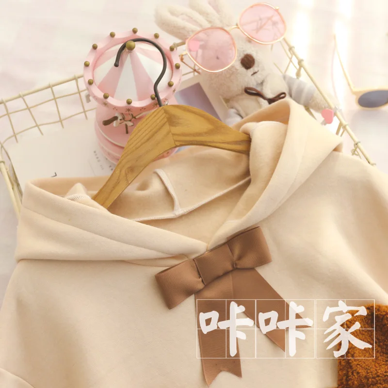 Mori Girl осень зима Женская толстовка японский Харадзюку каваи Лолита мультфильм толстовка хлопок свободный с Капюшоном Повседневный пуловер