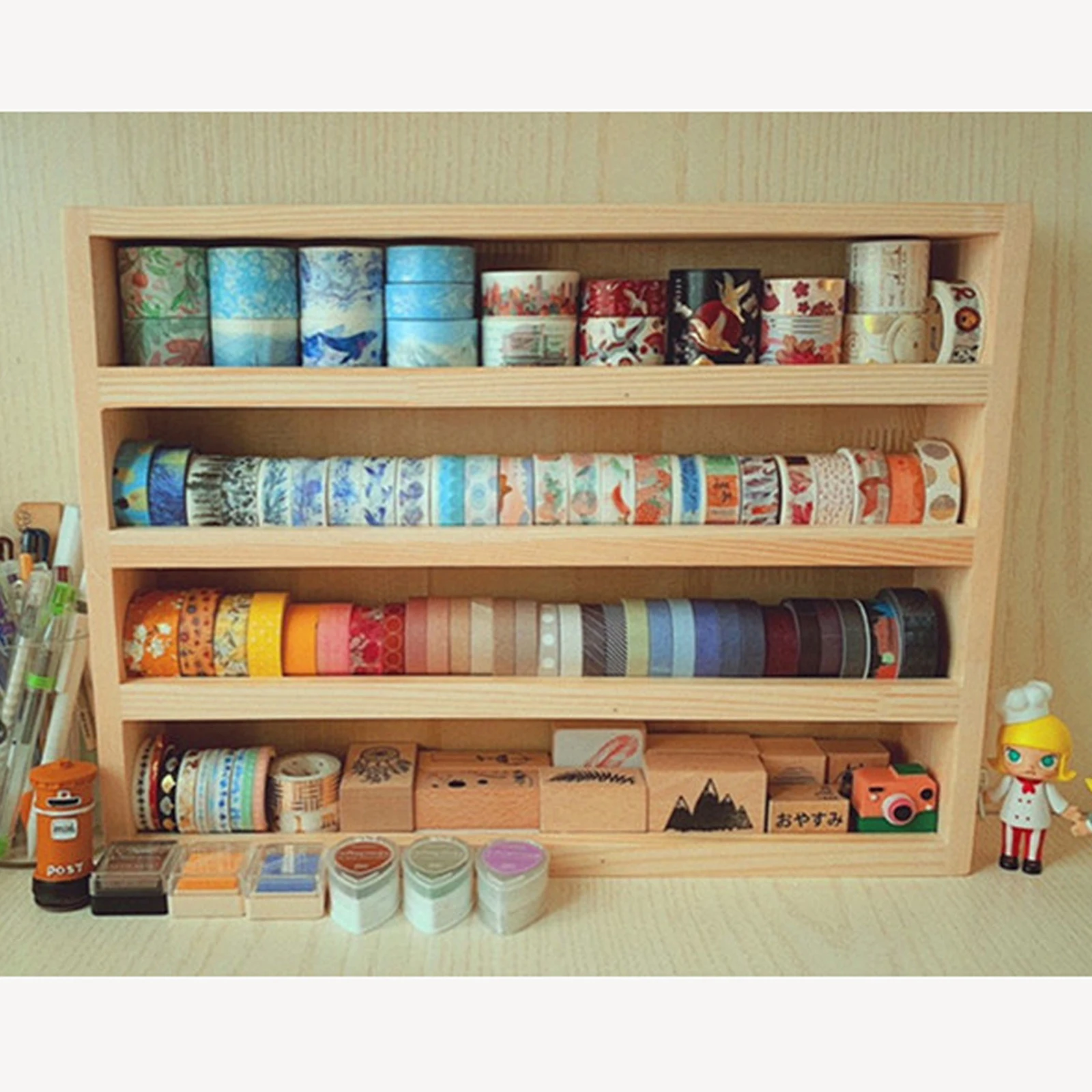 3 Ties Desktop Storage Rack Mini Tabletop Bookcase File Holder Making Tape Storage Display Shelf Doll Collection Case