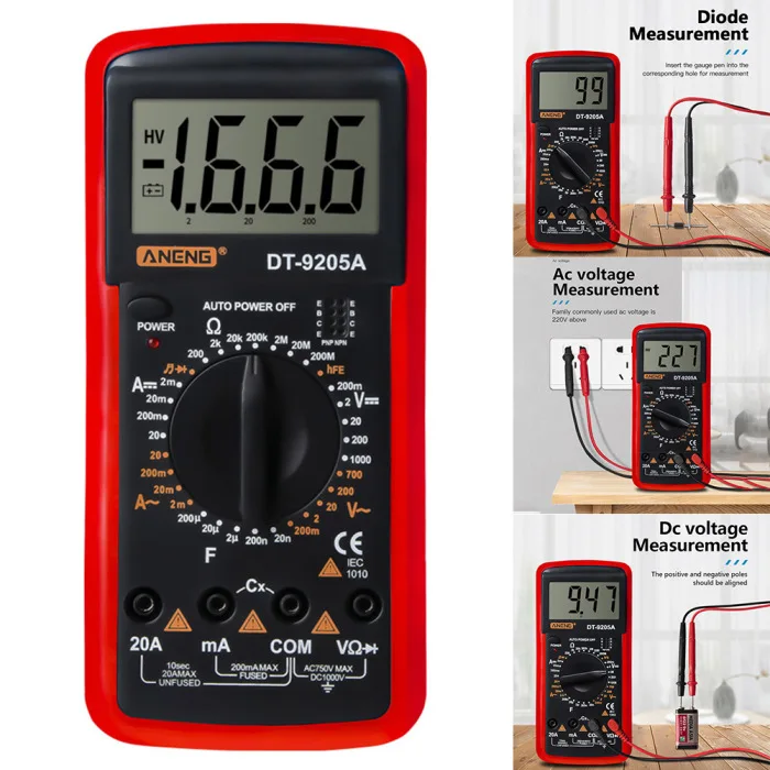 DT9205A Цифровой мультиметр с ЖК-дисплеем ручной AC DC Автоматический Диапазон мультиметр Амперметр Омметр Измеритель сопротивления емкости L