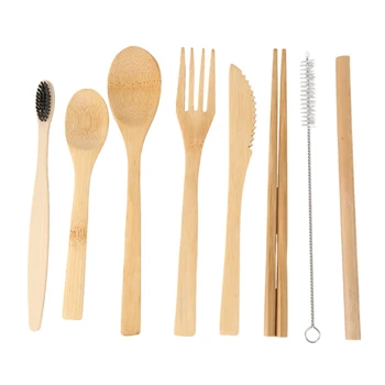 

2-Pack Bamboo Utensils with Bonus 2 Bamboo Toothbrushes Bamboo Straw,Spoon,Fork,Knife,Teaspoon, Chopsticks, Brush and 2 Green St
