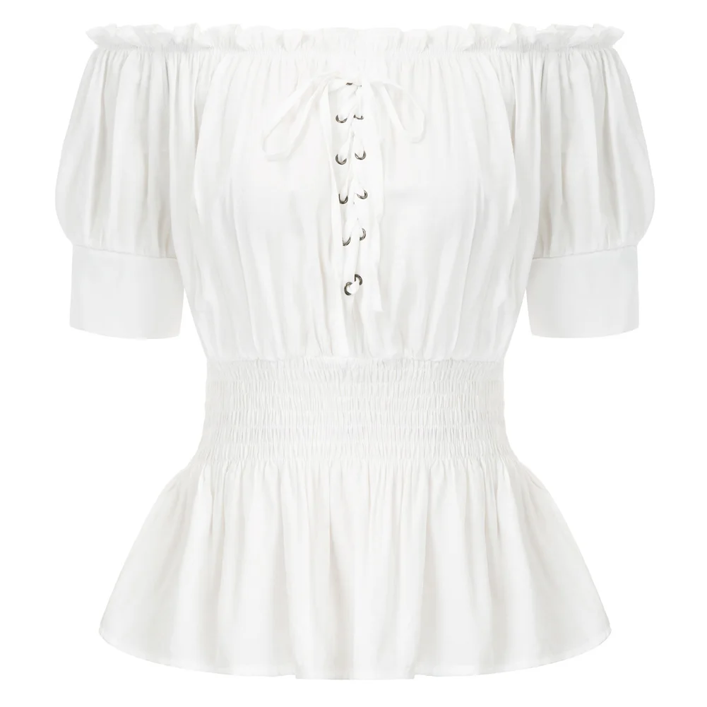 Женская средневековая рубашка однотонная эластичная блузка с открытыми плечами