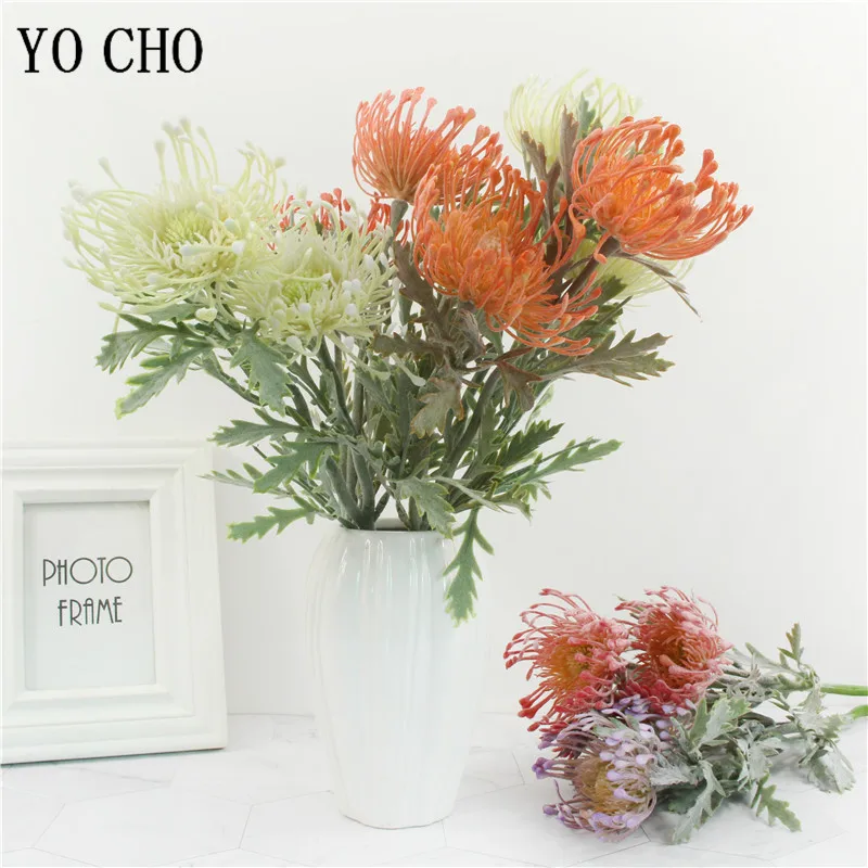 Vibrant Flocked Leucospermum Artificial Flowers