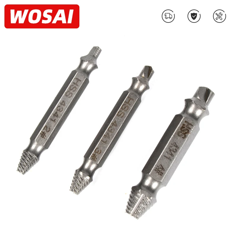 

WOSAI 4Pcs HHS Steel Screw Extractor Drill Bit Set Easily Take Out Broken Screw,Bolt Remover Stripped Screws Demolition Tools