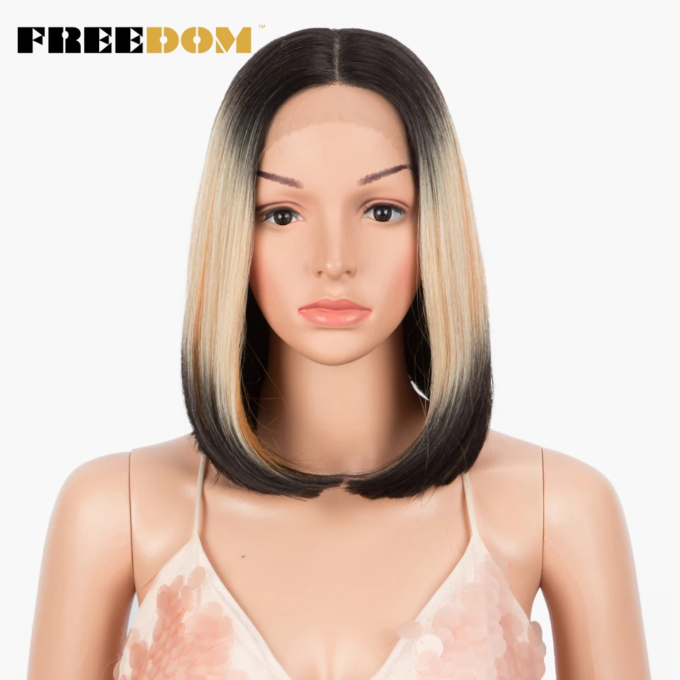 Straight Synthetic Lace Wigs Short Bob Ombre Blue Colorful Wigs For Black Women Cosplay Middle Part Lace Wig