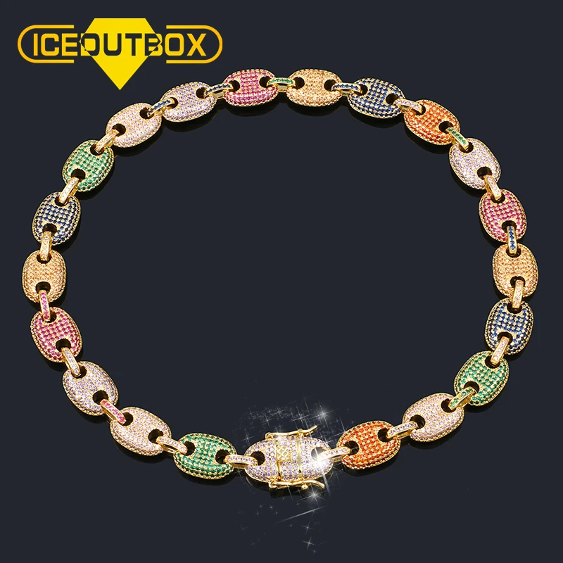 

Hip Hop Colorful Full Crystal Necklace For Men's Hip Hop Iced Out Cubic Zircon Necklace Birthday Party Gift With Box Jewelry