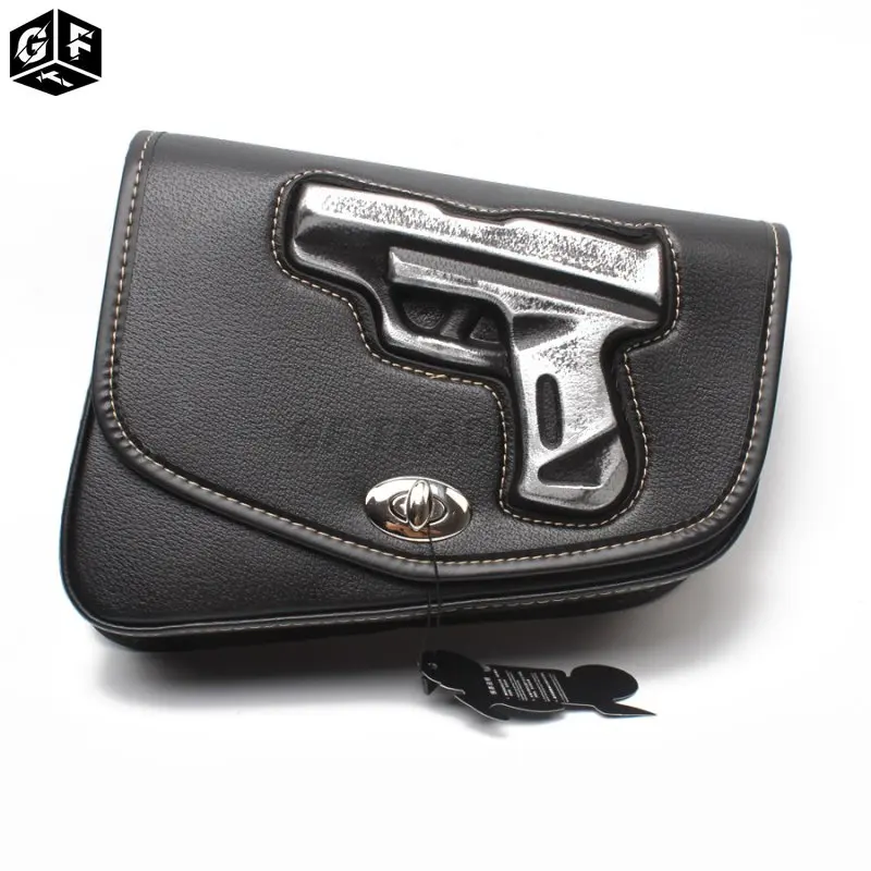 Black Motorcycle PU Leather Vintage Gun Logo Tool Bag Luggage Motorbike Saddle Pannier For Harley Sportster XL883 1200 Honda |