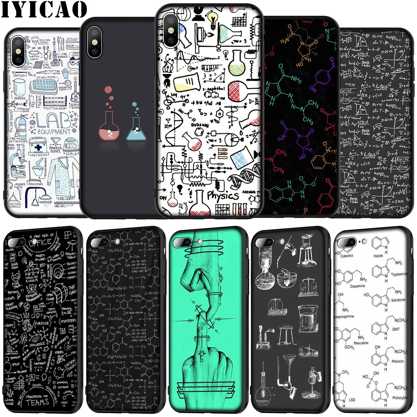 IYICAO Chemistry drawin Soft Silicone Phone Case for iPhone 12 Mini XR X XS 11 Pro Max 5 5S SE 6 6S 7 8 Plus Black TPU Cover | Мобильные