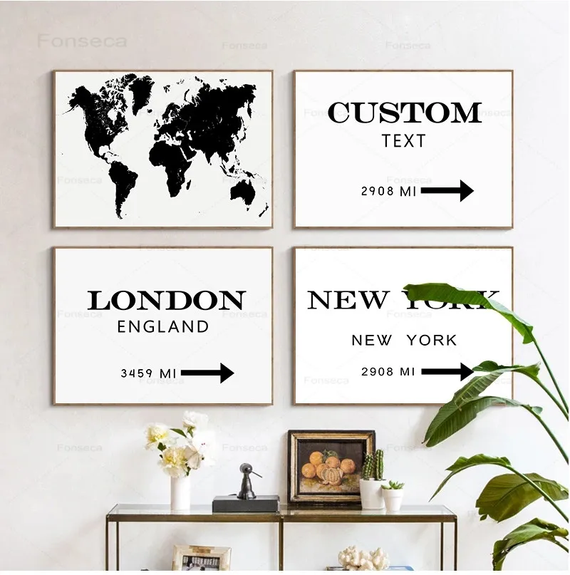 

Nordic Minimalist World Map Canvas Paintings Custom City Poster Print Wall Art Pictures for Living Room Home Decoration