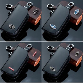 

Leather Car key Case Cover With Logo For Luxgen Subaru Kodak Hyundai Chevrolet Infiniti Citroen Mazda MINI Ford Remote Key Bag