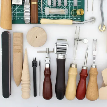 

32 Pcs/Set Leather Tools Craft Kit Hand Tools for Hand Sewing Stitching, Stamping Set and Saddle Making Edge Beveler Processing