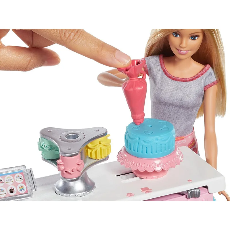 2019 30cm Original Barbie Doll Barbie Cake Decorating Playset with Barbie Dough Bake Kitchen Accessories Toy Christmas Gif GFP59