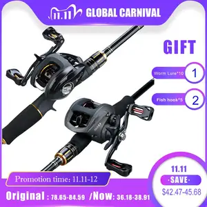 Удочка и Катушка Sougayilang, 4 секции, кастинговое удилище из углеродного волокна, набор для рыбалки 12 + 1 шарикоподшипник - изображение