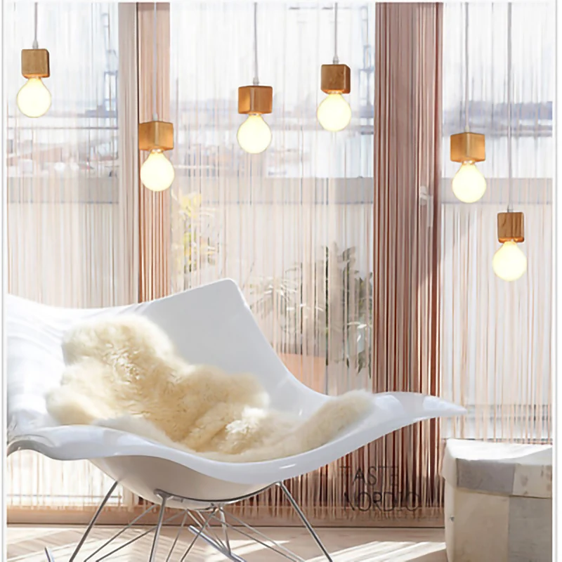 

Modern Simplicity Creativity E27 LED chandelier Square wood personality small light indoor bedroom living room restaurant aisle
