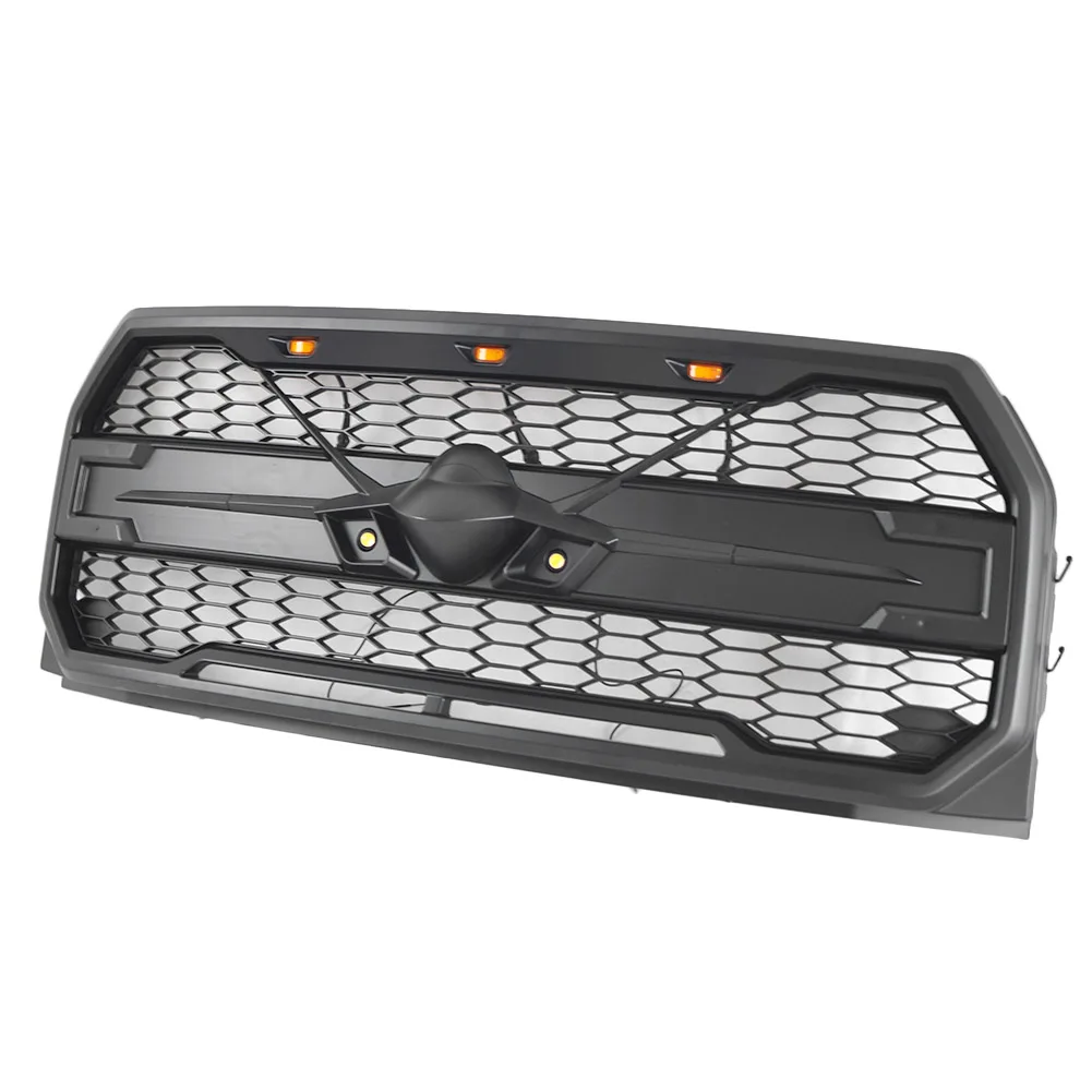  For Ford F150 Car Front Bumper Grille Raptor Style Grill Replacement w/ LED Light F-150 2015 2016 2