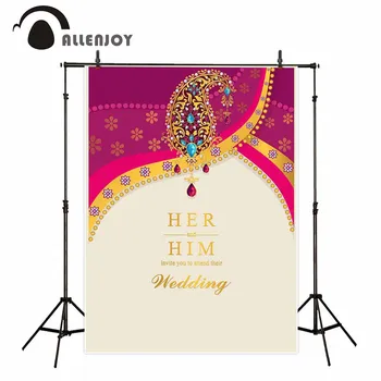 

Allenjoy Romantic Engagement Photocall Vintage Bead Flower Pattern Dot Golden Letter Wedding Party Supplies Anniversary Backdrop