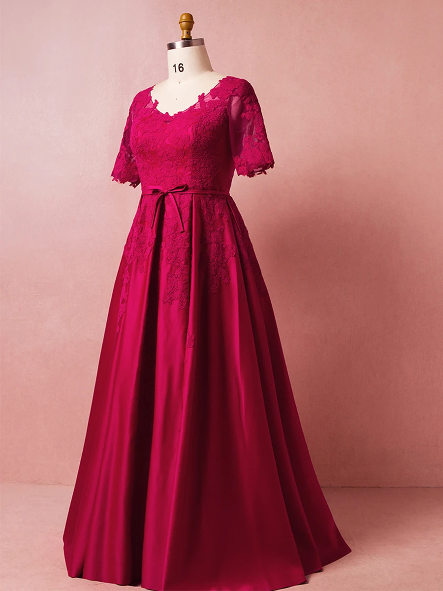 Половина рукавом вечернее платье с v-образным вырезом; Robe De Soiree T447 размера плюс кружево Длинные Для женщин Платья для вечеринок бордовый элегантное вечернее платье