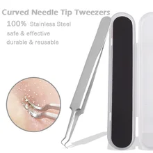 Нержавеющая сталь Изогнутый наконечник иглы Пинцет изгиб дефектов экстрактор инструмент для удаления комедонов Whitehead черных точек акне прыщей