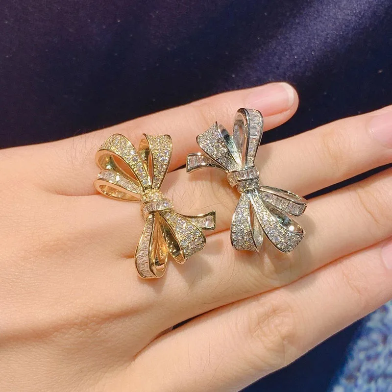 

Funmode New Gold Color Bowknot Design Cubic Zircon Engagement Finger Ring For Women Wedding Party Wholesale FR197