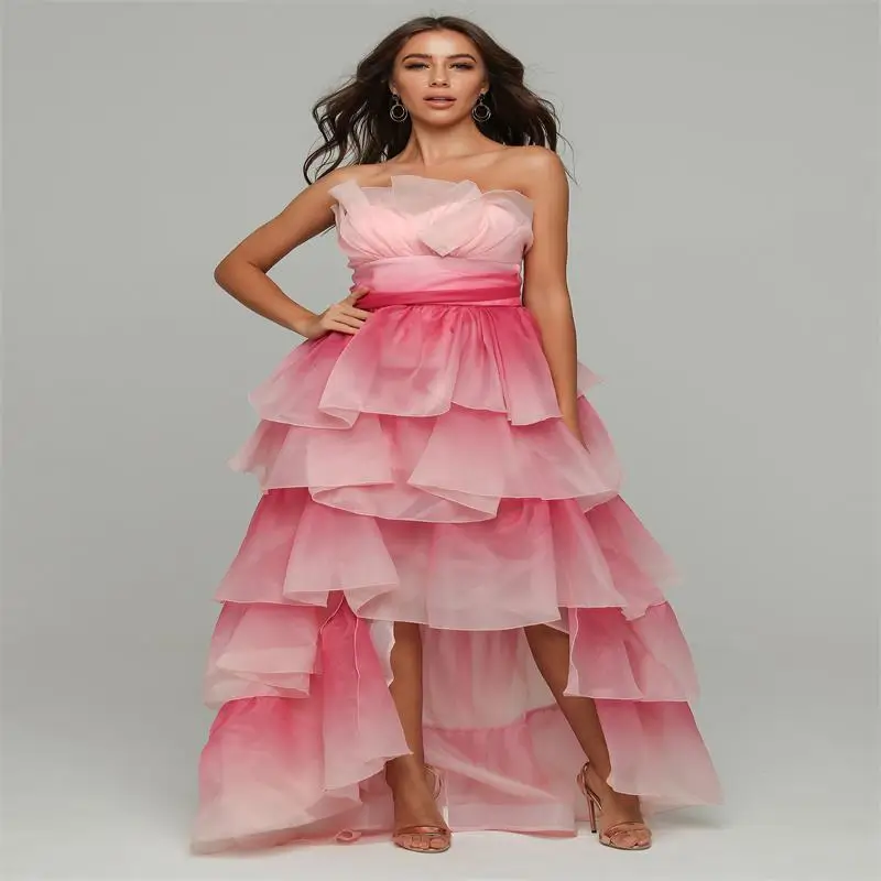 Осень-зима, Европейский и американский стиль, сексуальный тонкий розовый топ-труба с открытыми плечами, атмосферный градиент, тюль