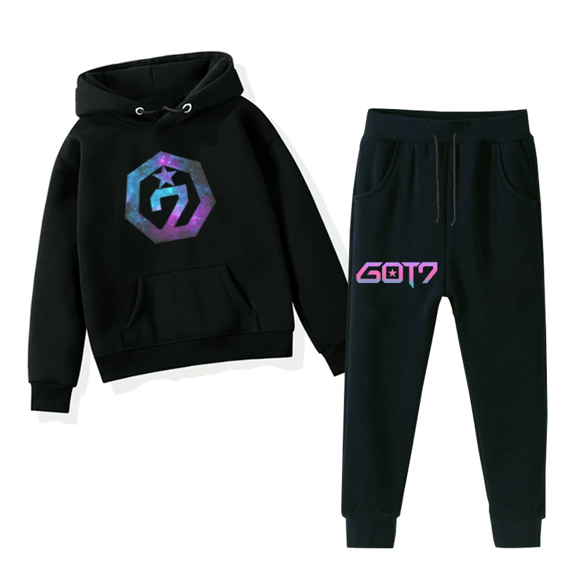 Got7/Одежда для маленьких мальчиков; детская толстовка с капюшоном; Bsby; зимние комплекты; длинные штаны с толстовкой; комплект из 2 предметов; Одежда для девочек-подростков - Цвет: 924-925h-bj-1219.4
