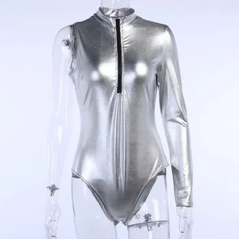 

Sexy Slim Joker Top Jumpsuit Asymmetric Zipper Western Sexy Romper Women Slim Top Club Party Hight Street For Cool Girl 2020