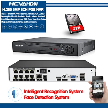 

HCVAHDN Face Detection H.265 5MP 4CH 8CH 48V POE NVR Audio Surveillance Security Video Recorder For POE IP Camera