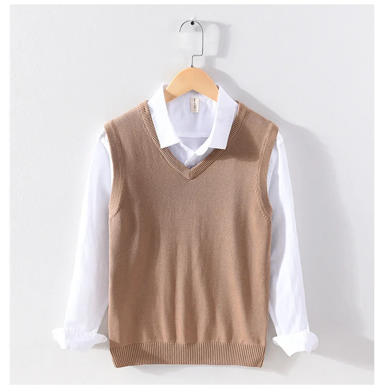 Classic Style 7 Colors Men's V-neck Vest 100% Cotton Sweater Business Fashion Casual Solid Color Sleeveless Pullover Vest Tops high neck sweater men