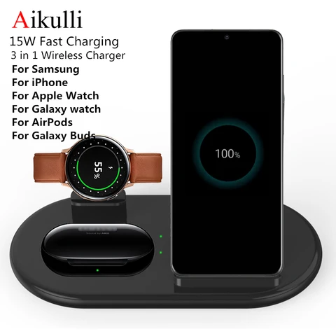 Aikulli – support de chargeur sans fil Qi, pour Samsung Galaxy Buds S8 S9 S10 S20 Plus Note 9 10 pour Iphone 11 X XS XR Watch 6 5 4