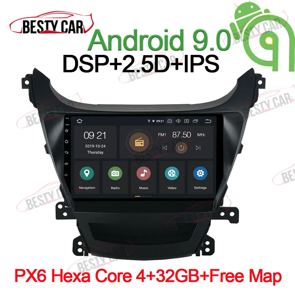 PX6-4-32GB-CarPlay " Android 9,0 Автомобильный мультимедийный плеер Радио стерео для hyundai Elantra 2012- gps навигация головное устройство видео 2.5D ips DSP - Цвет: PX6-4-32GB-CarPlay